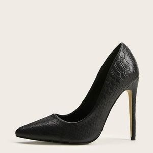 Black snake skin high heels
